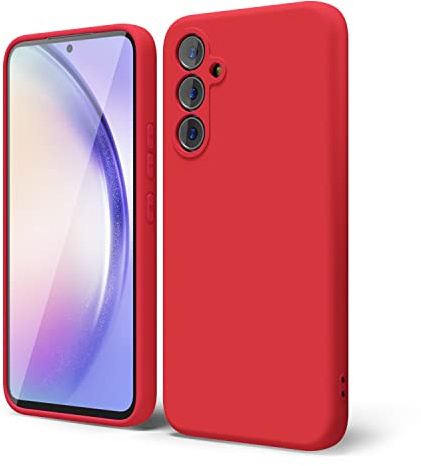 oakxco for Samsung Galaxy A54 5g Phone Case Silicone, Thin Slim Grip Soft Rubber Gel Protective Phone Case for Women, Matte Plain Solid Color Aesthetic Cute Girly Case with Camera Cover, Red