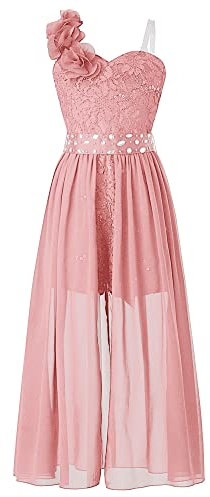 iEFiEL Ragazza Abito da Sera in Chiffon Monospalla Vestito da Battesimo Abito da Damigella d'Onore Elegante A-Line Matrimonio Festa Bambina 5-16 Anni Arancione Rosa 9-10 Anni