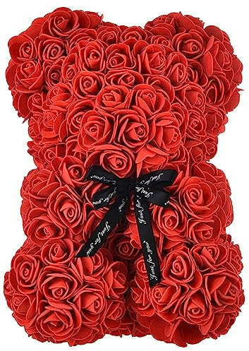 Amazzonia Orsetto di Rose con Led, Orso di Rose 25 Cm, Regalo San Valentino per Lei Fidanzata, Anniversario, Moglie, Compleanno (Orsetto Rosso 40 cm)