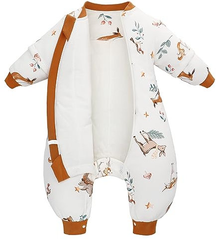 Baby Schlafsack mit Füßen und Abnehmbaren ärmeln 2.5 Tog Langarm Wattiert Babyschlafsack Kinderschlafsack Winter Baumwolle Schlafanzug für Jungen und Mädchen extra Soft (Orange, 70/S)