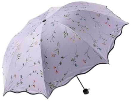DHAEY Paraguas plegable Hermosa flor 3 paraguas plegable mujer Anti UV protección solar paraguas a prueba de viento negro revestimiento sombrillas paraguas Portátil