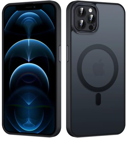 Yoedge Magnética Funda para Apple iPhone 12 Pro MAX 6,7, Carcasa Compatible con MagSafe, Ultra Delgada Mate Translúcida PC Case, Suave TPU Silicona Antigolpes Protectora Cover, Negro