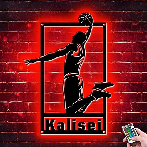 ASD Jewerly Personalisiertes Basketballspieler Metallschild mit LED Licht, individueller Name und Nummer, Basketball Neonschild, Weihnachten, Geburtstag, Basketball Kindergeschenk
