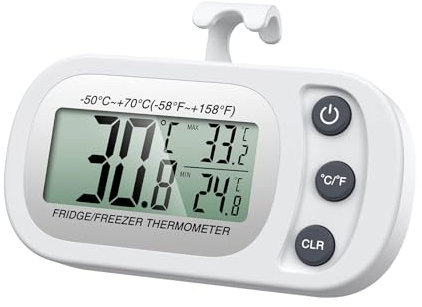Ankilo Termometro da Frigorifero, Termometro da Congelatore, Termometro Digitale con Gancio, Display LCD, Record Massimo/Minimo, per Cucina, Casa, Ristorante