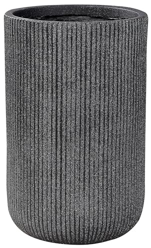 Blumentopf Ton & Glasfaser schwarz rund 30 x 30 x 49 cm mit Rillen modern Eantio