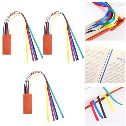 3 Stück Band Lesezeichen, Kunstleder Lesezeichen Set mit 5 Bunt Bändern, Lesezeichen, Bibel Seiten Band Buchmarkierungen Set für Bücher Büro Lesen Briefpapier Roman