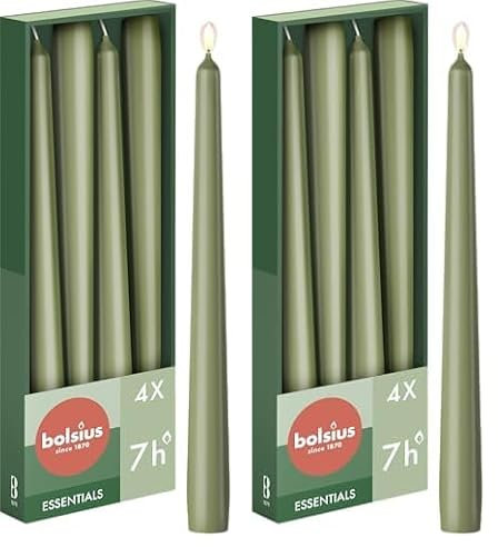 Bolsius Glatte Spitzkerzen - Grün - Set 4 Stück im Karton - Dekorative Haushaltkerzen - Brenndauer 7 Stunden - Unparfümierte - Natürliches Pflanzenwachts - Ohne Palmöl - 24,5 cm (Packung mit 2)