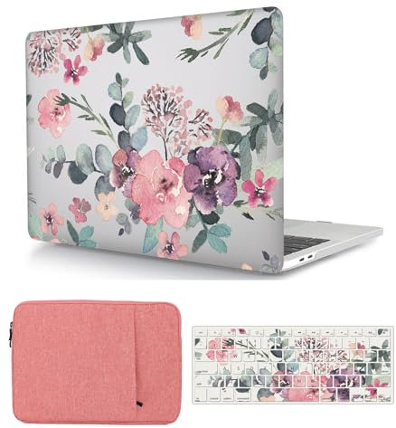 Estuche Dura para Macbook Pro 16 Pulgadas A2141 2020 Versión con Touch Bar y Touch ID, Funda Protettiva Delgada in Plastica & Cubierta de Teclado & Bolsa, Flores
