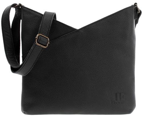 LECONI Schultertasche Damentasche Natur weiche Ledertasche Umhängetasche Handtasche Damen Leder 32x29x3cm schwarz LE0065-sof