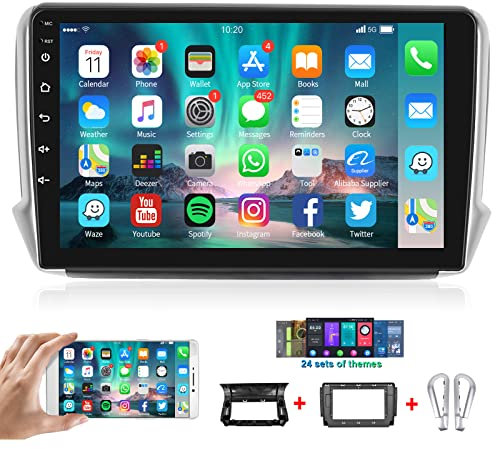 【1+32G】 Hodozzy Android Autoradio für Peugeot 208/2008 2012-2018, Autoradio Bluetooth 10.1 Zoll Touchcreen mit 24 Themen/Navi/WiFi/RDS/Spiegel-Link/SWC/USB Car Stereo+ Canbus