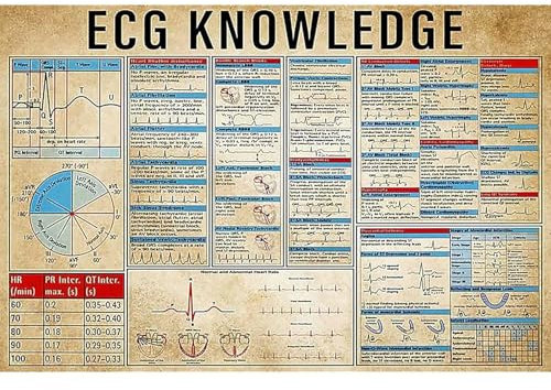 Warnschild Ekg-Wissens-Diagramm-Leitfaden Für Ärzte Metall Poster Vintage Metall Wandschild Generisch Blech Blechschild Für Badezimmer, Geschenk, Bar 30x40cm