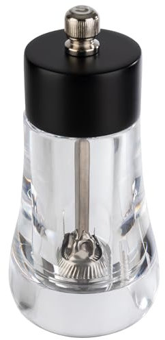 APS 40582 Pfeffermühle, Gewürzmühle aus Acryl und Edelstahl schwarz, Mahlwerk aus Carbonstahl, Mahlgrad stufenlos einstellbar, Ø 6 cm, Höhe 13 cm