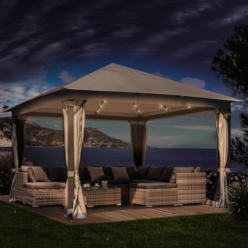BRAST® Pavillon Aluminium Infinity 3x4m oder 4x4m | viele Modelle & Farben | inkl. Moskitonetz | wahlweise LEDs | wasserdicht | stabil | UV-Schutz | 3x4m Hellgrau LEDs