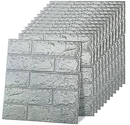 12 Stück 3D Ziegel Wandaufkleber Faux Brick Wandpaneele Peel und Stick Schwarz Grau Wasserdicht Selbstklebend für Innenwanddekoration, Badezimmer Heimdekoration(35x38cm/13,8x15 Zoll)