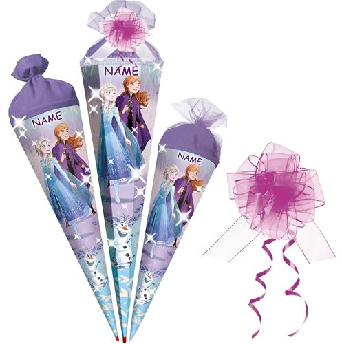 alles-meine.de GmbH Schultüte - Frozen - die Eiskönigin - ELSA & Anna - 35-100 cm - Größe wählbar - Holzspitze wählbar - inkl. Name + Tüll Schleife - Zuckertüte - Tüll - oder F..