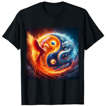 Yin und Yang Phoenix und japanischer Drache T-Shirt