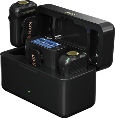 Icon Pro Audio AirMic Pro schwarz | Kabelloses Mikrofonsystem mit kristallklarem Audio | 250m Übertragungsreichweite | OLED-Touchscreen | für Musiker, Livestreamer&Vlogger, Podcaster, Content-Creator