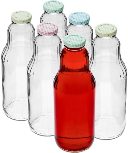lilawelt24 6x Flasche für Saft 1L mit Schraubverschluss Ø 43 – Leere Glasflaschen Flasche zum befüllen Saftflaschen| Essig-Öl Flaschen |Karaffe|Limonaden-Flasche Flaschenbauer
