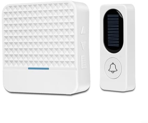 Emiif Solar Funkklingel, Intelligente Außen Kabellose IP65 Wasserdicht Türklingel Haustür Klingel kit 300m Reichweite mit 1 Empfänger und 1 Sender(White-EU)
