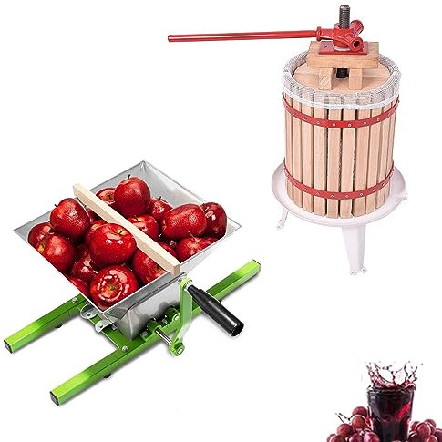 XMTECH Set 18L Obstpresse Weinpresse Saftpresse Mechanisch mit Pressentuch und 7L Obstmühle Traubenmühle Apfelpresse mit Handkurbel von Saft Wein und Maische