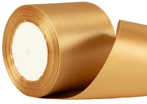 22m x 75mm Wide Gold Ribbon Thick Champagne Satin Ribbon, 3 inch Thick Gold Ribbon for Gift Wrapping Wedding Car Christmas Tree Xmas Birthday Present Cake Bow Florist Bouquet Crafts Decorations