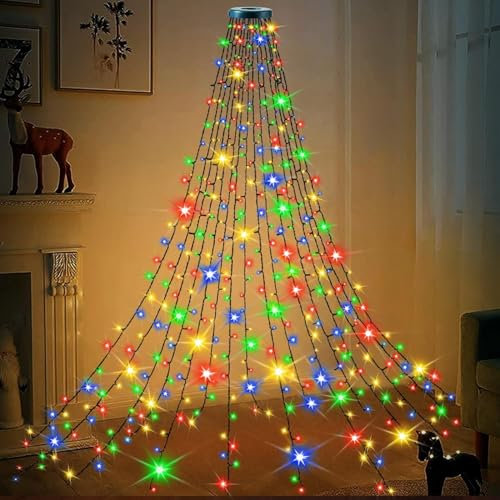 Funmo Weihnachtsbaum Lichter Wasserfall, 8 Lichtmodi Lichterkette Weihnachtsbaum Wasserfall, 20cm 400 Weihnachtsbaum Beleuchtung LED für 150cm-240cm Baum Weihnachten/Party/Hochzeit, Bunt
