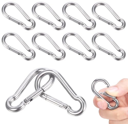 HonGien 10pcs M5 Carabiner Hooks Heavy Duty 304 Stainless Steel Carabiner Snap Hook Load-bearing carabiner Clip Carabiner Keychain Clips for Swing Outdoor Activity Camping Hiking Traveling