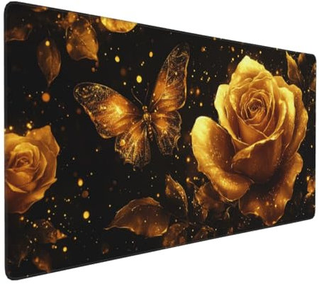 Tapis de Souris Noir Tapis de Souris XXL 1200x600x4mm Tapis de Souris Gamer Rose dorée Tapis de Souris Ergonomique,Base en Caoutchouc Antidérapante,Facile à Nettoyer,Imperméable à l'eau,Deco Bureau