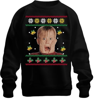 Kevin Allein Zuhause Ugly Christmas Sweater Weihnachten Unisex Pullover, Schwarz, S