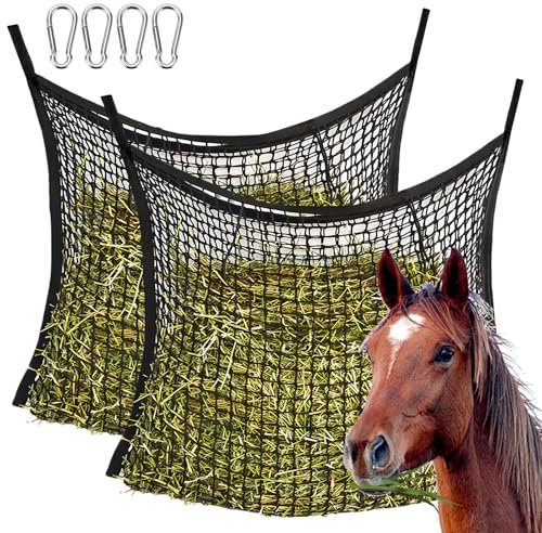 Heunetz Heusack für Pferde, Heunetz Für Pferde, 2 Stück Heunetz Engmaschig 60 X 90 cm, Heunetz Engmaschig, Heutasche, Futternetz Mit Sicherheitsschnalle, Füllmenge 8kg, Pferdeheunetz, Heunetztasche