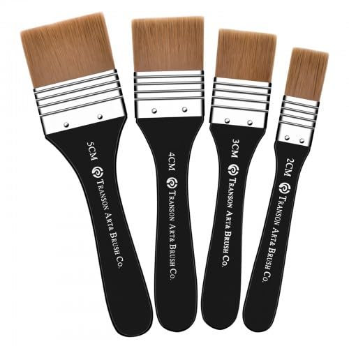 4 Pièces Pinceaux Plats, Brosse en Nylon, 31MM 35MM 42MM 48MM Brosse Pinceau Set, Set de Pinceaux à Peinture Plats, pour Huile, Gouche, Acrylique