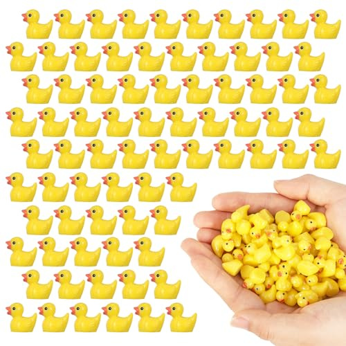Halinuia Mini Harz Enten Miniatur Figuren Gelb 150 Stück für DIY Dekoration | Hochwertiges widerstandsfähiges Harzmaterial Niedliches Enten Design für vielfältige Gestaltungen