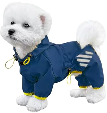 Dog Raincoat,1PC Waterproof Hooded Dog Rain Jacket with Legs and Harness Hole,Adjustable Pet Rain Coat for Small Dogs (Blue, M)