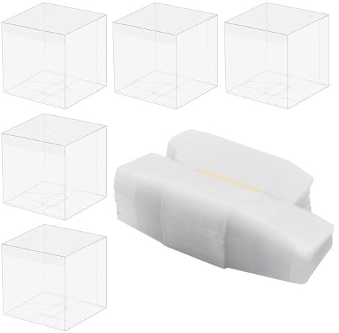 Amexo 50 Stück Klare Geschenkbox 6x6x6cm Würfel Geschenkboxen mit Schutzfilm PVC Hochzeitsbevorzugungskästen Schokoladen-Süßigkeiten-Box für Geburtstage Weihnachten Valentinstag Babypartys
