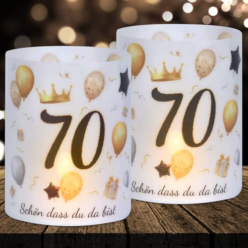 16 Windlichter Tischdeko Deko 70 Geburtstag Mann Frau 70 Geburtstag Tischdeko für Partys, Taufen, Kommunionen, Konfirmationen, Bar/Bat Mitzvahs Teelicht oder Kerzen Deko