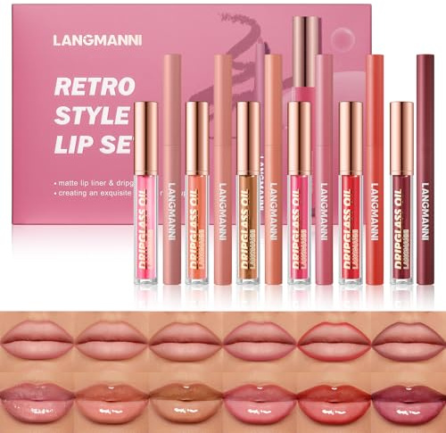 LANGMANNI 6 Matte Lipliner + 6 Pflege-Lipgloss Set • 2-in-1 Langzeithydration • Vegan Tägliches Beautyset für Damen - Premium Geschenk