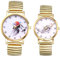 JewelryWe Gold Elastische Uhren für Paare: 2pcs Sonne Mond Berg Meer Analog Quarz Armbanduhr Edelstahl Stretch Armband Römische Ziffern Partner Freundschaft Uhr Valentinstag Pärchen Geschenk
