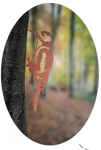 Der-Porzellan-Laden Vogel Specht Edelrost, Metallvogel mit Rostoptik, wetterfeste Gartendeko zum Schrauben, nostalgisches Design, 1 Stück (28x9 cm), ideal für Herbstdeko