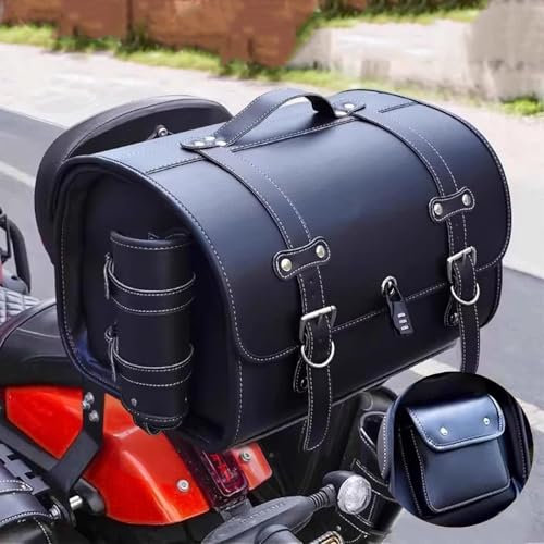 ZKSJFU Motorrad Hecktasche für Honda CM300, Wasserdichtes Leder Motorradkoffer Retro-Stil Großer 33l Multifunktions-Stauraum Bietet Platz für Einen Helm,A