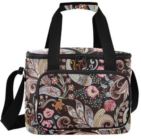 ISAOA Lunchtasche mit Paisleymuster, kunstvolle Locken, Blüte, rote Mohnblumen, für Damen, Herren, Mädchen, Jungen, Kühltasche, wiederverwendbar, isoliert, auslaufsicher, Lunchbox, Tragetasche für