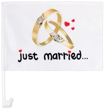 Whakano 2 Stück Hochzeits Auto Fahne 'Just Married' Autofahne 46 x 30cm,Hochzeitsfahne Hochzeitsdeko,Auto Deko für Hochzeit,Autofenster Flagge Hochzeits Zubehör,Hochzeitsgeschenk,A