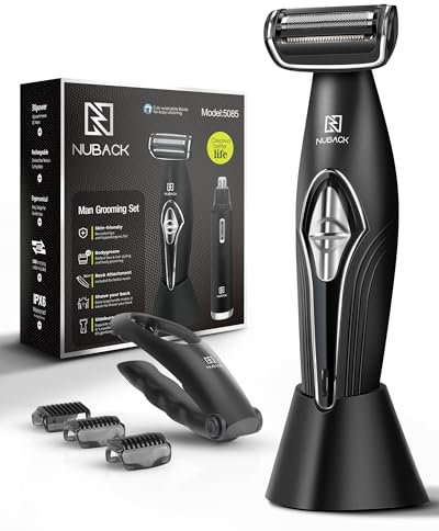 NUBACK Rückenrasierer Herren mit Langer Griff, Elektrischer Körperrasierer Herren, Body Trimmer Männer Setzen, Rückenrasierer für Männer mit Gesichtsrasierer, Nasenhaartrimmer, Replaceable Köpfen