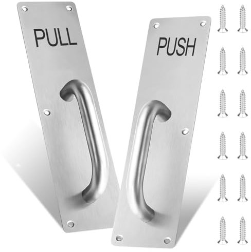 Pull Push Door Handles, Stainless Steel Heavy Duty Pull Push Plate, Silver Door Handle with Metal Plate Screws, Commercial Fire Door, Sliding Barn Door Handle, for Home Office Public, 300 X 80 mm