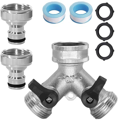 2 Wege Y Verteiler 3/4 Zoll - Wasseranschluss Verteiler- Wasserhahn Adapter Gartenschlauch mit Separatem Schalter - Anschluss für 2 Waschmaschinen - Gartenschlauchumlenker Adapter,Messing Vernickelt