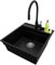 PRIMAGRAN Lavandino da Cucina Nero 48x53cm, Lavello da Cucina a 1 vasca + Sifone Classico + Rubinetto 40x13cm, Lavabo da Cucina Incasso al mobile 50cm - Oslo Pocket