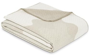 Ibena Lucerne Decke 140x200 cm - Bio Baumwolldecke, Made in Germany, warm & weich, Kuscheldecke beige mit Muster