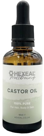 Hexeal Castor Oil 50ml – 50ml Bottle Of 100% Pure, Cold Pressed, Food Grade Castor Oil - Natural Moisturiser for Hair, Eyelashes, Eyebrows, Skin & Nails