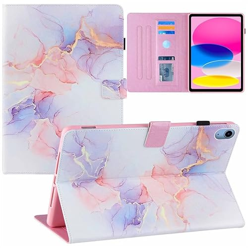 Generic Compatibile per iPad 10th Gen 10.9 2022 (colore: bianco viola marmo) Smart Leather Magnetic Flip back case