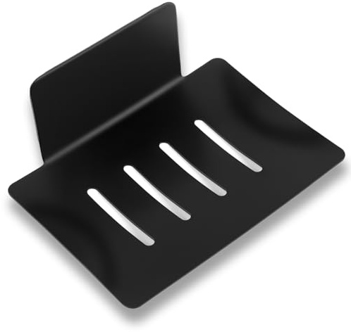 Stainless Steel Soap Holder,Self-Adhesive Soap Dish Holder,Soap Dish for Shower,Shower Soap Dish,Waterproof Soap Tray,Wall-Mounted Brush, Sponge & Soap Holder for Bathroom, Kitchen,Balcony (Black)