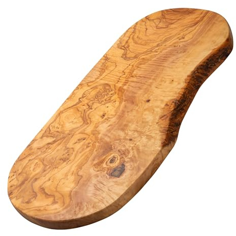 Erreke Tabla de Madera de Olivo Natural para Cortar y Servir, 43 x 21 cm | Tabla Madera Cocina. Reversible y Artesanal para Servir y Picar Quesos Embutidos Pan. Estilo Mediterráneo Rústico. Uso Diario